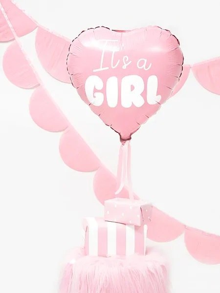 Balon foliowy "It's a girl" na baby shower serce różowe 48cm Partydeco Spółka z Ograniczoną Odpowiedzialnością