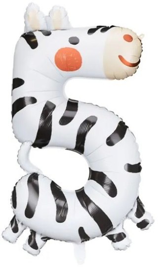 Balon foliowy urodzinowy cyfra "5" - Zebra 42x81 cm Partydeco Spółka z Ograniczoną Odpowiedzialnością