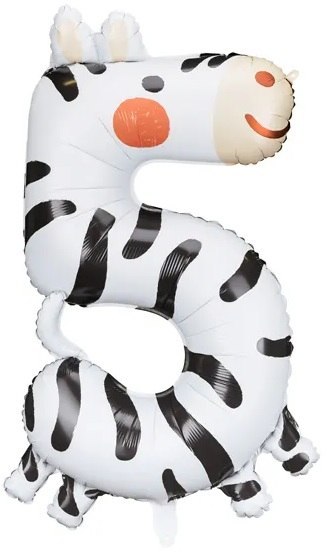 Balon foliowy urodzinowy cyfra "5" - Zebra 42x81 cm Partydeco Spółka z Ograniczoną Odpowiedzialnością