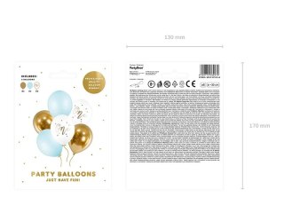 Balony urodzinowe Pastel Light Blue biały złoty niebieski 30cm 6 sztuk Partydeco Spółka z Ograniczoną Odpowiedzialnością