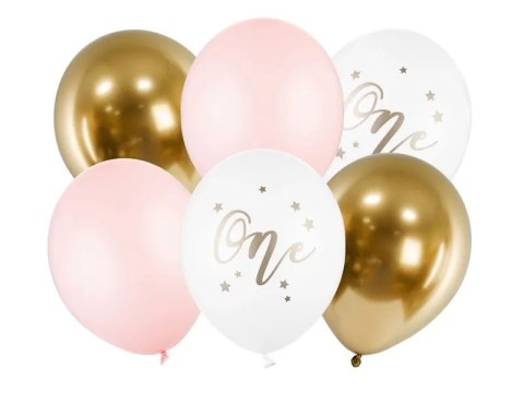 Balony urodzinowe Pastel Pale Pink biały złoty różowy 30cm 5 sztuk Partydeco Spółka z Ograniczoną Odpowiedzialnością