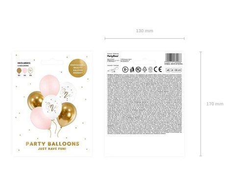 Balony urodzinowe Pastel Pale Pink biały złoty różowy 30cm 5 sztuk Partydeco Spółka z Ograniczoną Odpowiedzialnością