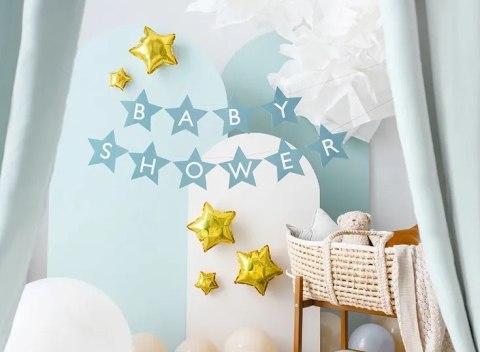 Baner napis na baby shower gwiazdki jasnoniebieskie 290cm x 16,5cm Partydeco Spółka z Ograniczoną Odpowiedzialnością