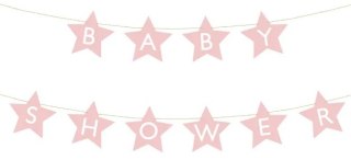 Baner napis na baby shower gwiazdki jasnoróżowe 290cm x 16,5cm Partydeco Spółka z Ograniczoną Odpowiedzialnością