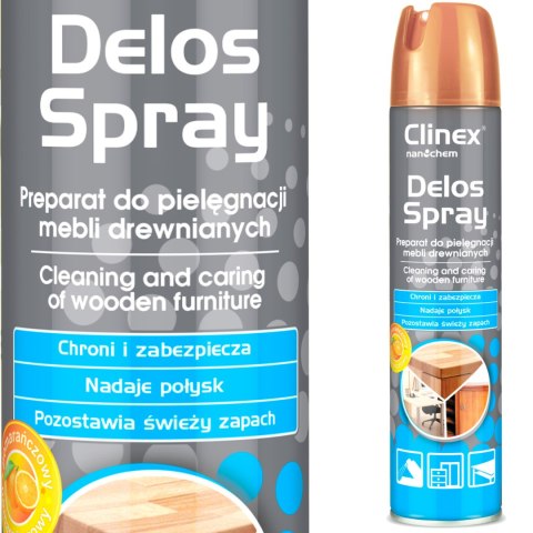 Środek do mycia mebli usuwa brud kurz ślady dłoni nabłyszcza CLINEX Delos Spray 300ml Clinex