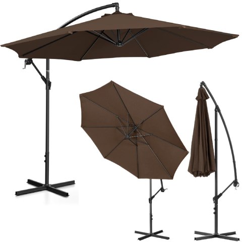 Parasol ogrodowy na wysięgniku okrągły uchylny śr. 300 cm brązowy UNIPRODO