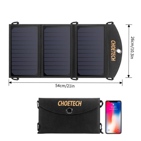 Ładowarka solarna słoneczna USB składana 19W 2xUSB czarna CHOETECH