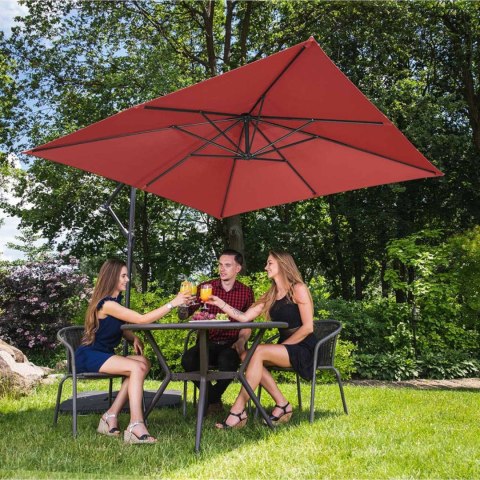 Parasol ogrodowy na wysięgniku kwadratowy 250 x 250 cm bordowy UNIPRODO