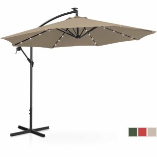 Parasol ogrodowy na wysięgniku okrągły uchylny z oświetleniem LED śr. 300 cm szarobrązowy UNIPRODO