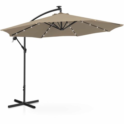 Parasol ogrodowy na wysięgniku okrągły uchylny z oświetleniem LED śr. 300 cm szarobrązowy UNIPRODO