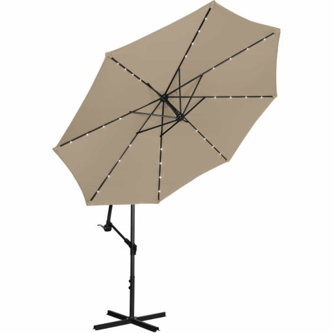 Parasol ogrodowy na wysięgniku okrągły uchylny z oświetleniem LED śr. 300 cm szarobrązowy UNIPRODO