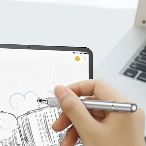Dwustronny pojemnościowy rysik disc stylus + żelopis długopis srebrny BASEUS