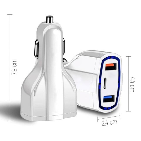 Ładowarka samochodowa 2xUSB i USB C czarna WOZINSKY