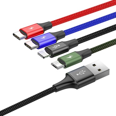 Kabel przewód USB 4w1 Iphone Lightning 2 x USB-C microUSB w nylonowym oplocie 3.5A 1.2m czarny BASEUS