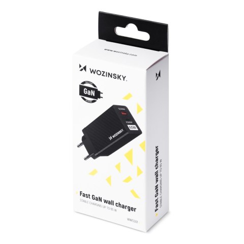 Ładowarka GaN 65W z portami USB USB-C QC 3.0 PD czarna WOZINSKY