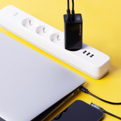 Ładowarka GaN 65W z portami USB USB-C QC 3.0 PD czarna WOZINSKY