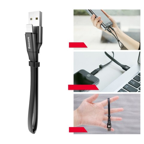 Płaski kabel przewód USB Iphone Lightning z uchwytem 2A 23CM czarny BASEUS