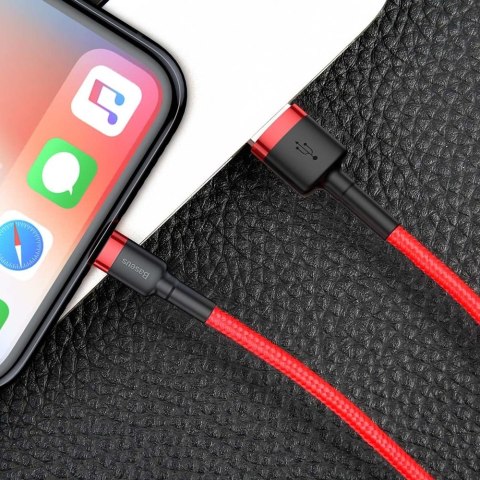 Wytrzymały elastyczny kabel przewód USB Iphone Iphone Lightning QC3.0 2.4A 0.5M czerwony BASEUS