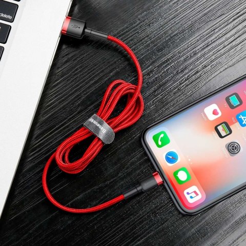 Wytrzymały elastyczny kabel przewód USB Iphone Iphone Lightning QC3.0 2.4A 0.5M czerwony BASEUS