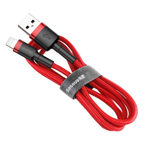 Wytrzymały elastyczny kabel przewód USB Iphone Lightning QC3.0 1.5A 2M czerwony BASEUS