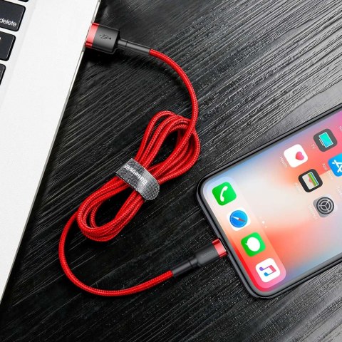 Wytrzymały elastyczny kabel przewód USB Iphone Lightning QC3.0 1.5A 2M czerwony BASEUS