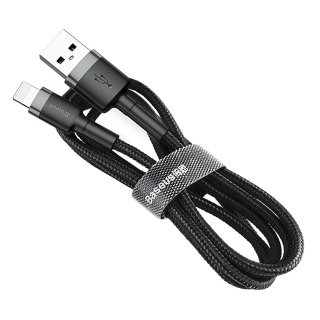 Wytrzymały elastyczny kabel przewód USB Iphone Lightning QC3.0 2.4A 0.5M czarno-szary BASEUS