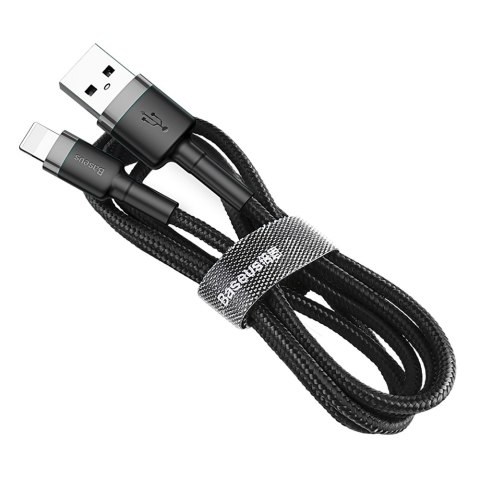 Wytrzymały elastyczny kabel przewód USB Iphone Lightning QC3.0 2.4A 0.5M czarno-szary BASEUS