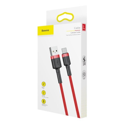 Wytrzymały elastyczny kabel przewód USB USB-C QC3.0 3A 0.5M czerwony BASEUS