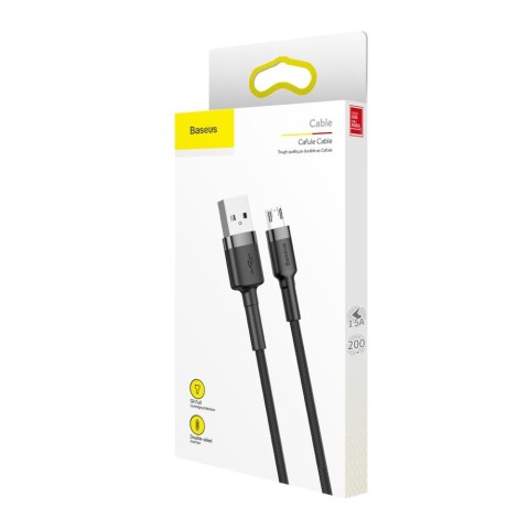 Wytrzymały elastyczny kabel przewód USB microUSB 1.5A 2M czarno-szary BASEUS