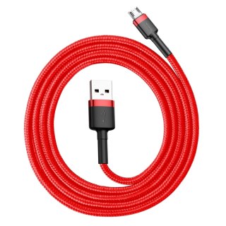 Wytrzymały elastyczny kabel przewód USB microUSB QC3.0 2.4A 1M czerwony BASEUS