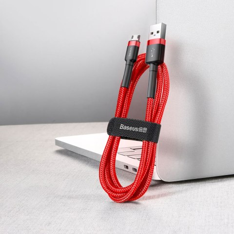 Wytrzymały elastyczny kabel przewód USB microUSB QC3.0 2.4A 1M czerwony BASEUS