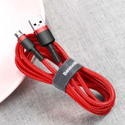 Wytrzymały elastyczny kabel przewód USB microUSB QC3.0 2.4A 1M czerwony BASEUS