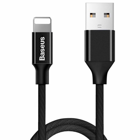 Wytrzymały kabel przewód w materiałowym oplocie USB Iphone Lightning 1.2M czarny BASEUS