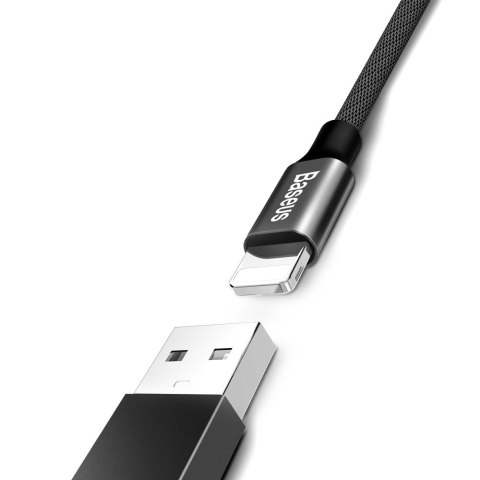 Wytrzymały kabel przewód w materiałowym oplocie USB Iphone Lightning 1.2M czarny BASEUS