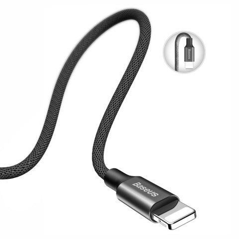 Wytrzymały kabel przewód w materiałowym oplocie USB Iphone Lightning 1.2M czarny BASEUS