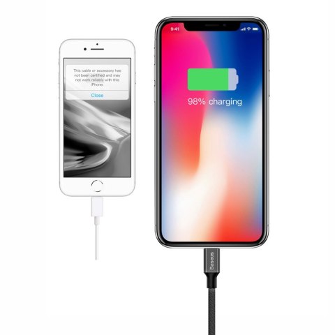 Wytrzymały kabel przewód w materiałowym oplocie USB Iphone Lightning 1.2M czarny BASEUS