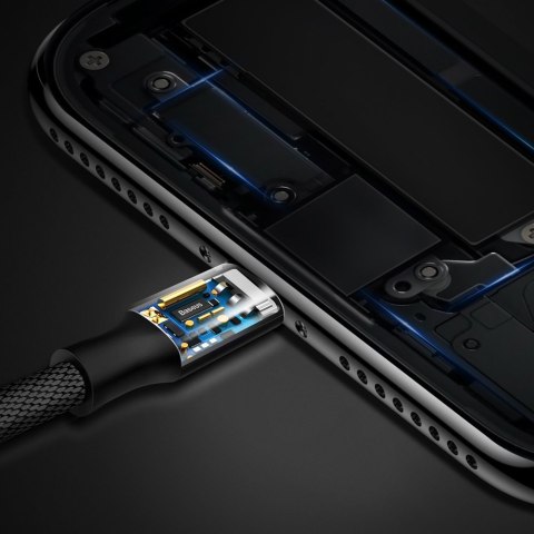 Wytrzymały kabel przewód w materiałowym oplocie USB Iphone Lightning 1.2M czarny BASEUS