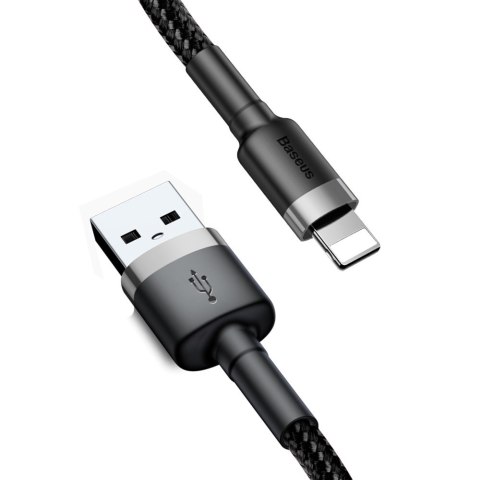 Wytrzymały nylonowy kabel przewód USB Iphone Lightning QC3.0 2A 3M czarno-szary BASEUS