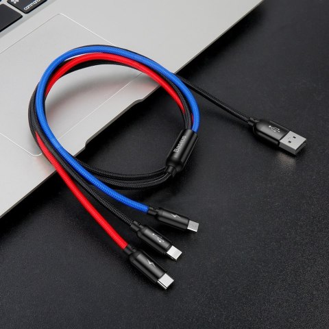 Wytrzymały przewód kabel 3w1 USB microUSB Iphone Lightning USB-C 3.5A 1.2M czarny BASEUS