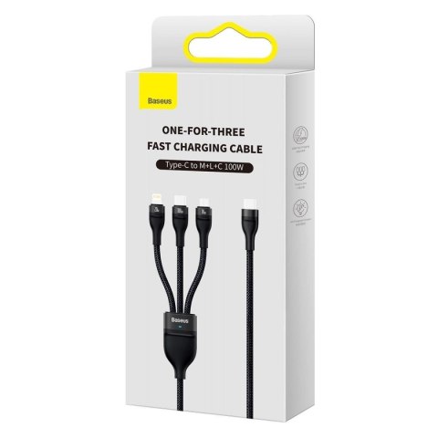 Flash Series II kabel USB-C Iphone Lightning microUSB 100W 1.5m czarny BASEUS