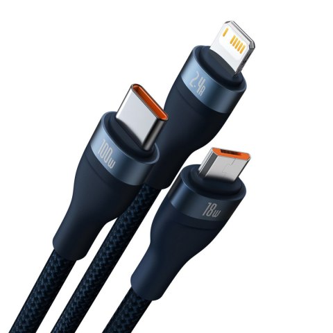 Flash Series II kabel USB USB-C Iphone Lightning microUSB 100W 1.2m niebieski BASEUS