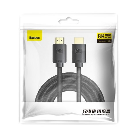 Kabel HDMI 2.1 8K 60 Hz eARC QMS Dynamic HDR VRR ALLM 3m czarny BASEUS