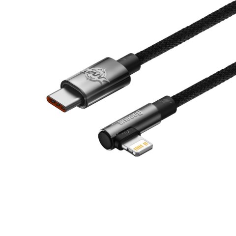 Kątowy kabel przewód Power Delivery z bocznym wtykiem USB-C Iphone Lightning 1m 20W czarny BASEUS