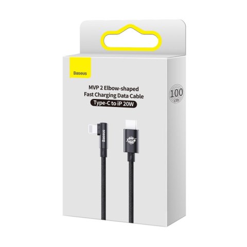 Kątowy kabel przewód Power Delivery z bocznym wtykiem USB-C Iphone Lightning 1m 20W czarny BASEUS