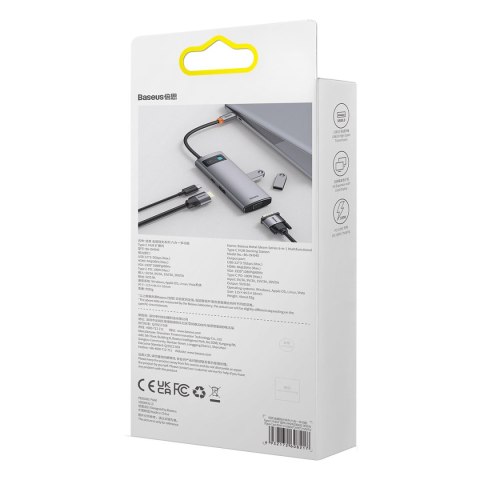 Metal Gleam Series stacja dokująca HUB 6w1 USB-C HDMI 3xUSB 3.2 Power Delivery VGA szary BASEUS