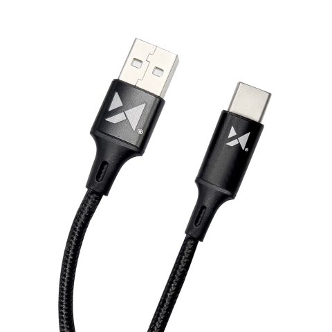 Mocny kabel przewód w oplocie USB USB-C 2.4A 2m czarny WOZINSKY