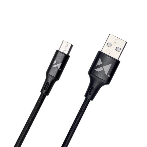 Mocny kabel przewód w oplocie USB microUSB 2.4A 1m czarny WOZINSKY