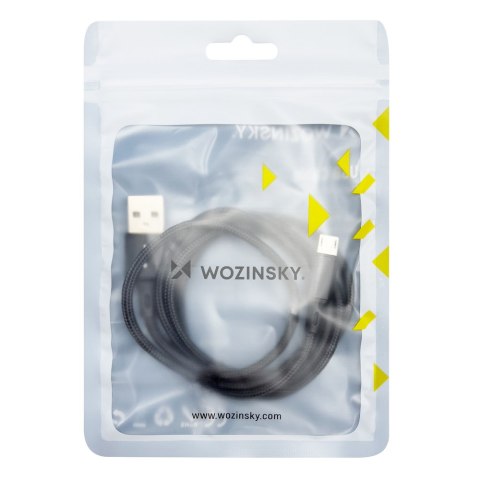 Mocny kabel przewód w oplocie USB microUSB 2.4A 1m czarny WOZINSKY