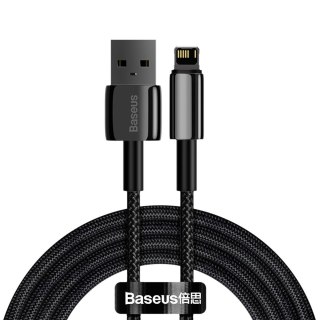 Mocny przewód kabel w oplocie USB Iphone Lightning 2.4 A 2 m czarny BASEUS