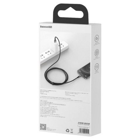 Mocny przewód kabel w oplocie USB Iphone Lightning 2.4 A 2 m czarny BASEUS